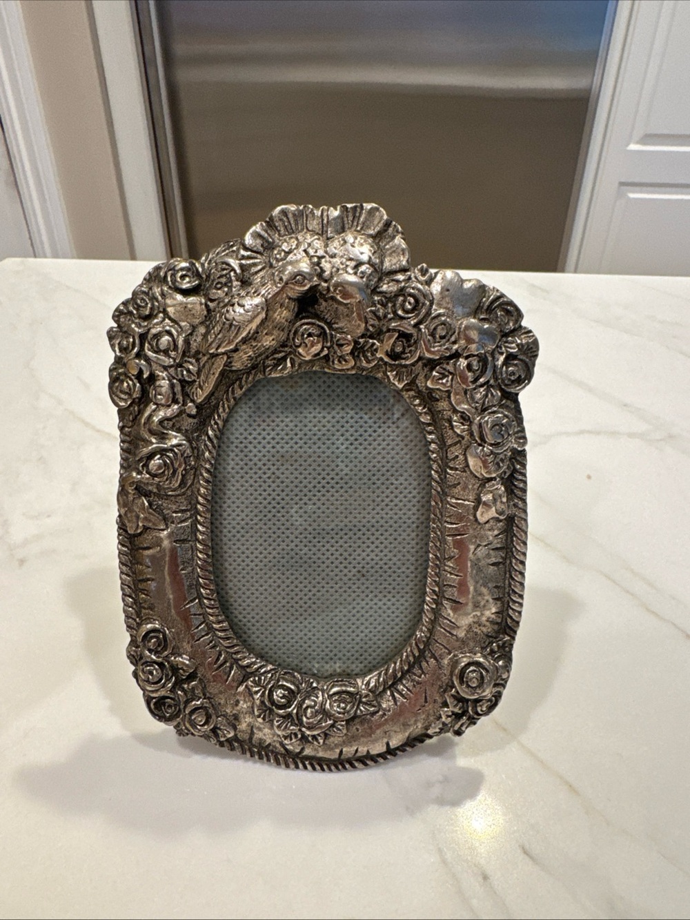 Pewter Ornate Gilt Silver Floral Photo Frame - Decorative Home Accent Floral
